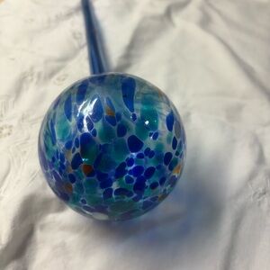 Vintage Hand Blown Large Blue and Green Glass Watering Globe